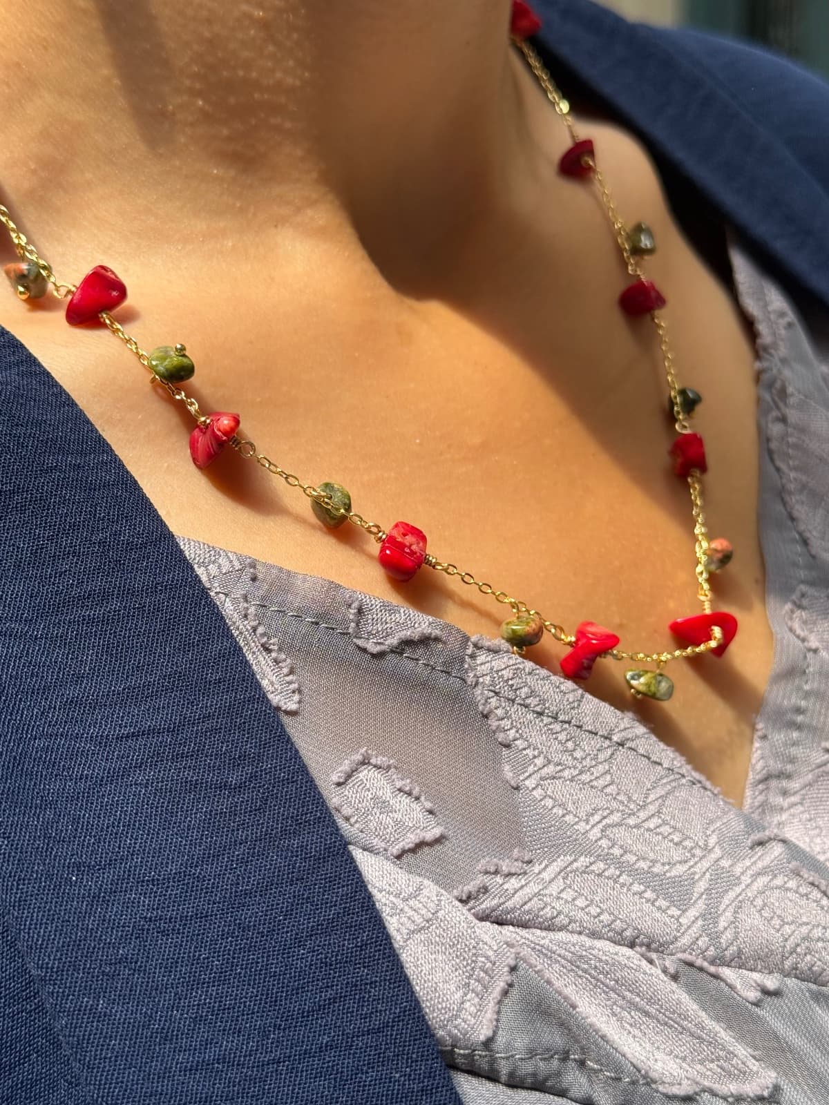 Chaîne en corail & unakite ✨